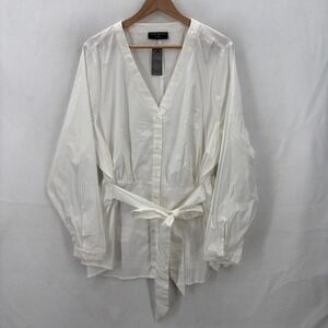 Lane Bryant Shirt Womens 22/24 White Illusion Collection Belted Peplum Top NWT